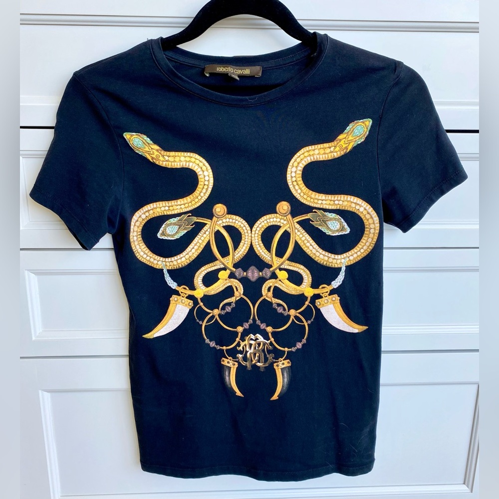 Roberto Cavalli Double Snake Fang Fitted T-Shirt S